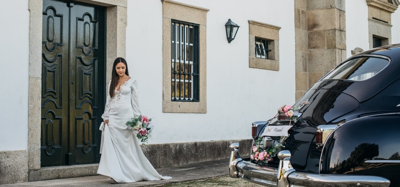 Bride in front of a door