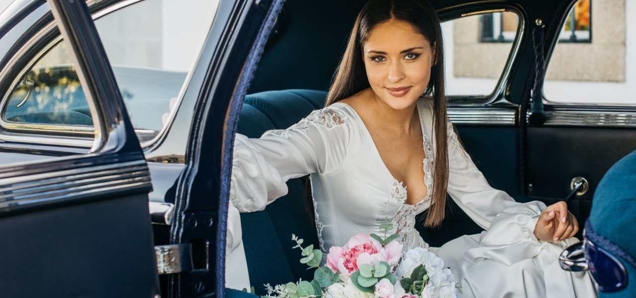Bride in car
